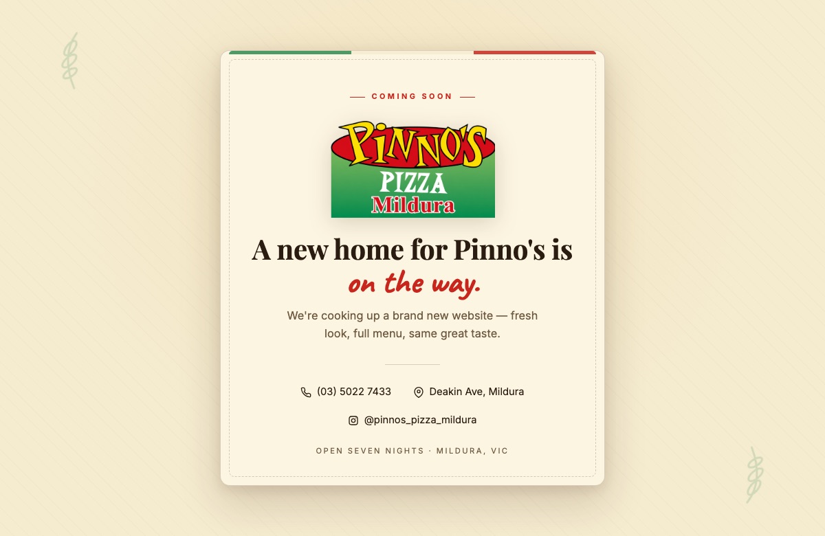 Pinno's Pizza website, Mildura